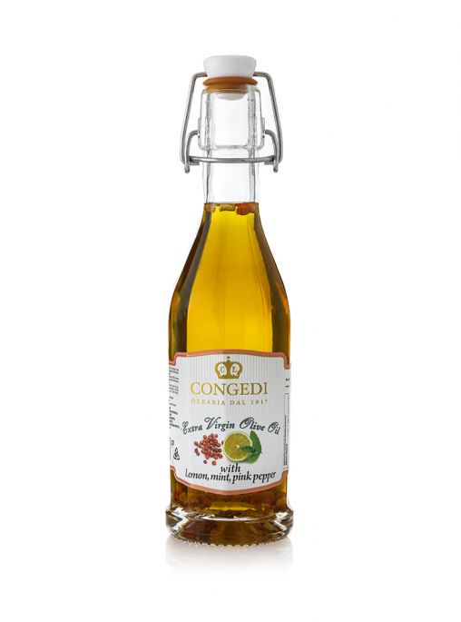 Olio Extra Vergine di oliva aromatizzato al Limone, Menta e Pepe Rosa 0.25 l