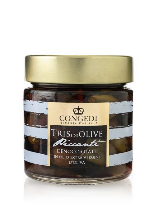 Tris di Olive Piccanti Denocciolate in Olio Extra Vergine